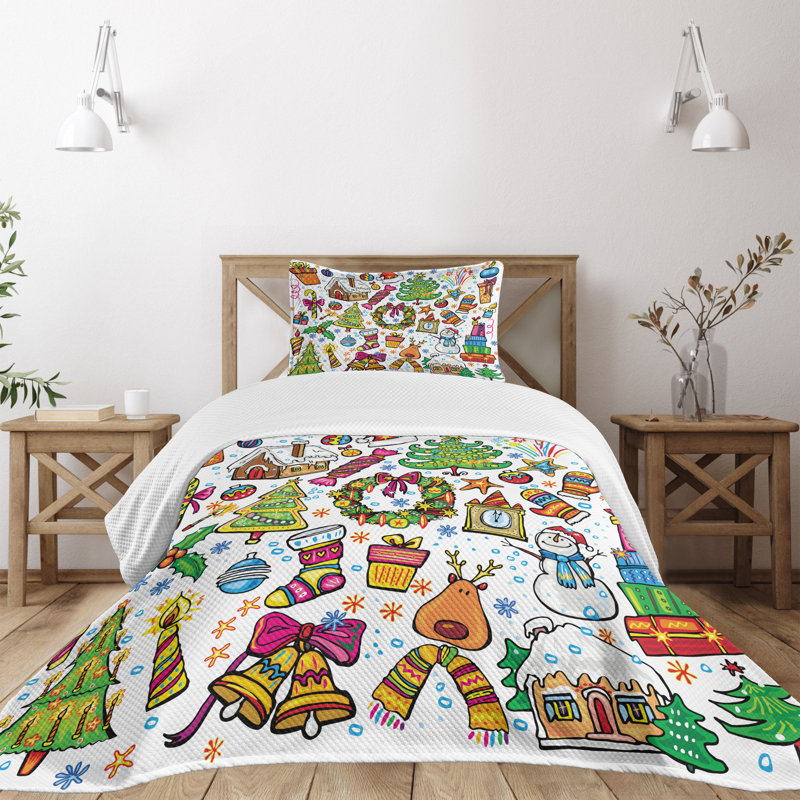 Twin White Quilted Kids Bedspread Set with Pillow Sham