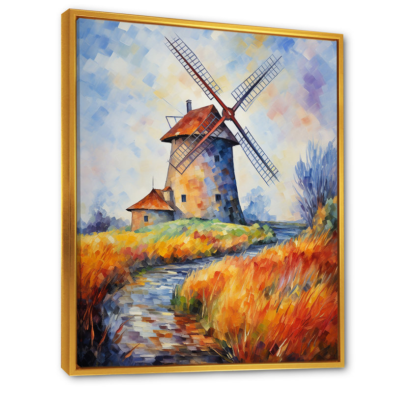 Fauvist Windmill Meadows II - Wind Turbines, art mural, Cadre flottant doré, 20" H x 12" W