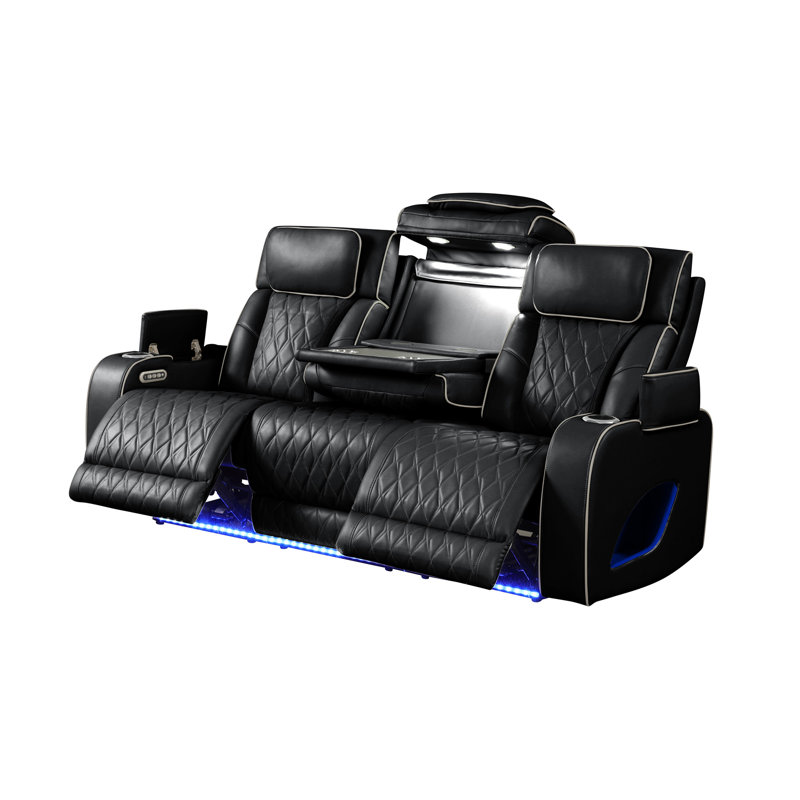 Fortuner Modern Style Upholstery Recliner 3PC Livingroom Set Made With Wood & Massage Function Included-Black