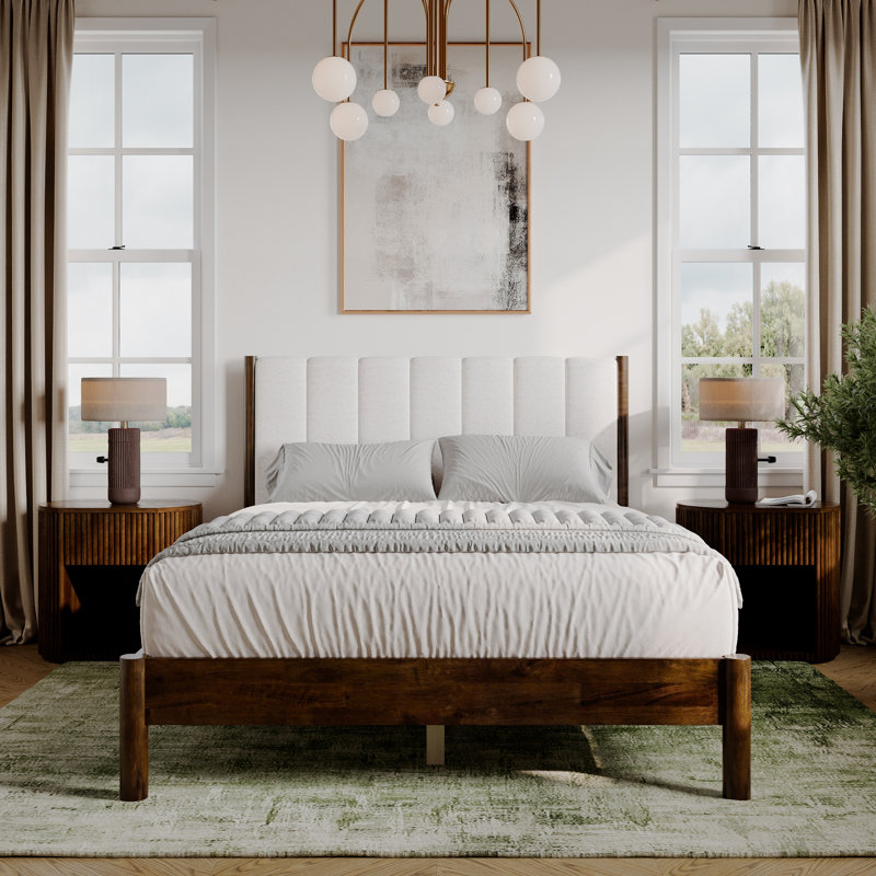 Mavi Solid Wood Upholstered Bed Frame, Queen
