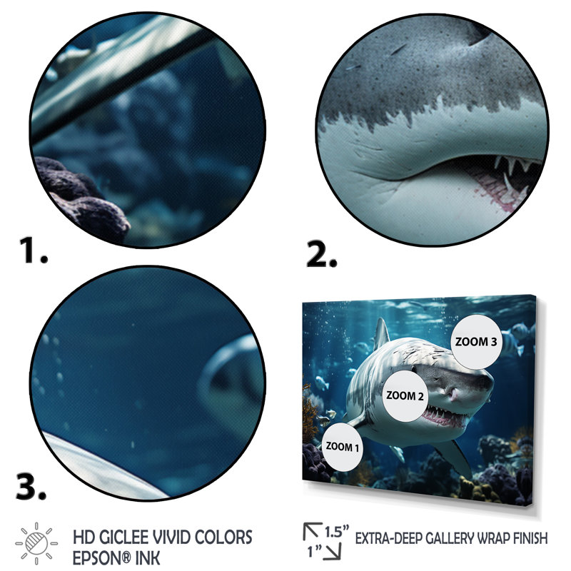 " Teal Gray Shark Marine Symphony ", Gold Floater Framed, 34" H x 44" W x 1.5" D