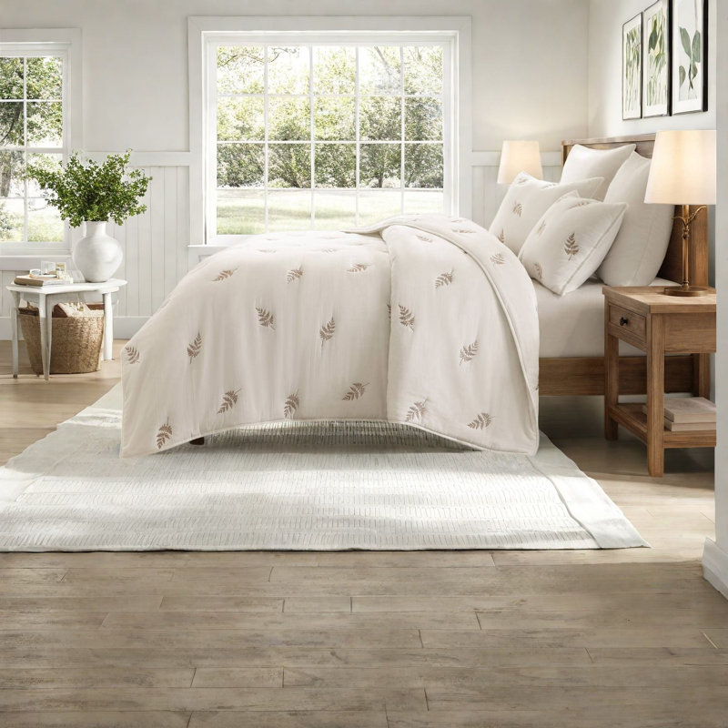 Ensembles de literie de qualité supérieure, courtepointe en coton pour grand lit, Botanical White Grey Home