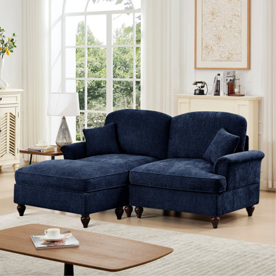 Indoor Sofa, Elegant Mid Century Two Seater Modular L Shaped Sofa With Flared Arms, Removable Skirts, Spindle Legs And Movable Ottoman For Versatile Use