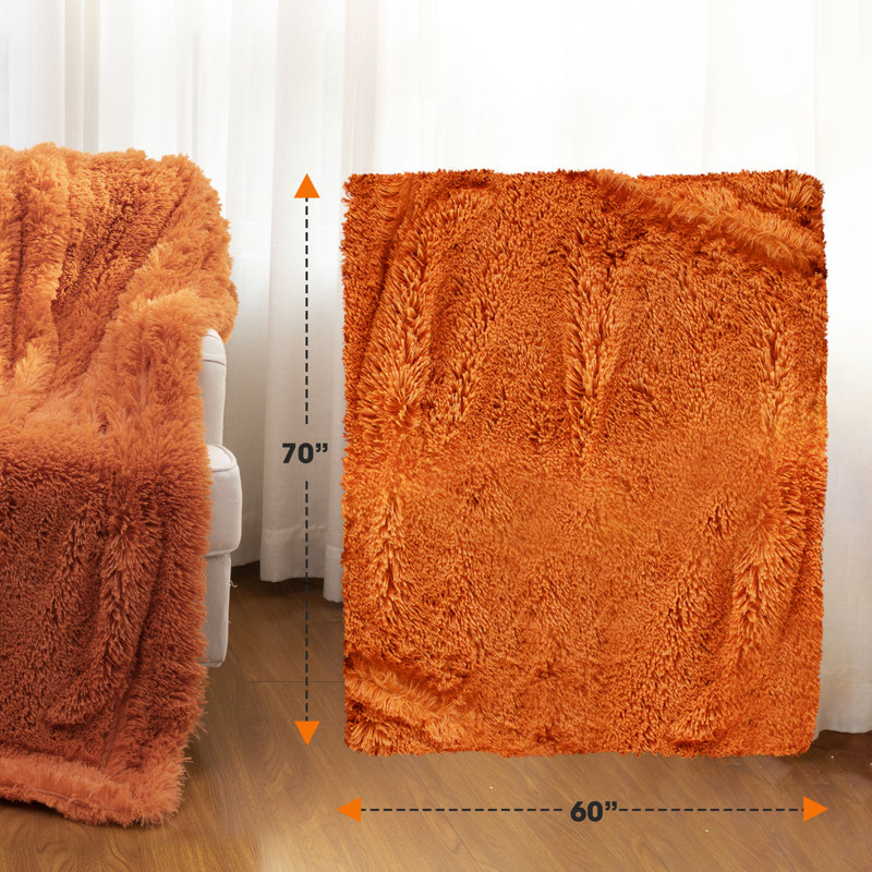 Rust Orange Reversible Faux Fur and Fleece Throw Blanket 60" x 70"