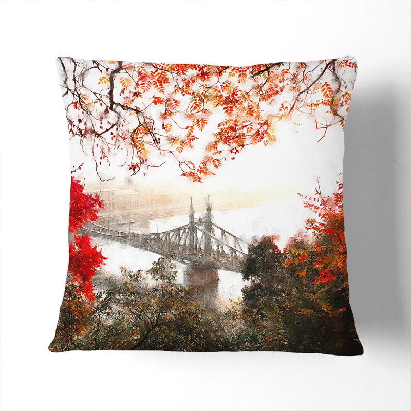 Liberty Bridge in Budapest Hungary Painting Cushion with Filling, 40cm H x 40cm W x 15cm D, White