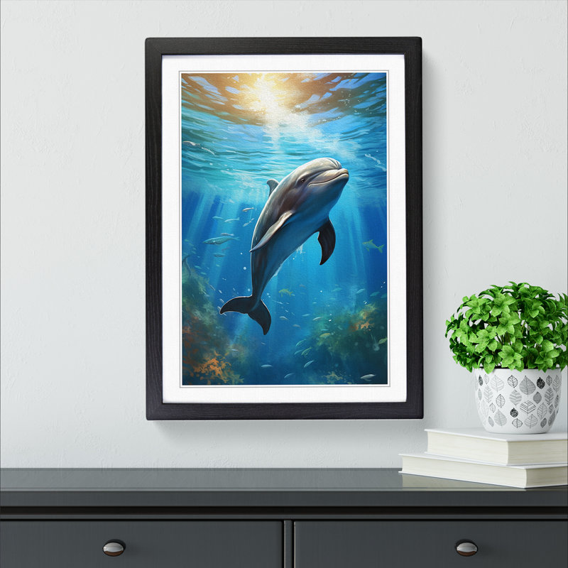 Dolphin Realism - Single Picture Frame Print on Wood, Black Framed, 34cm H x 25cm W