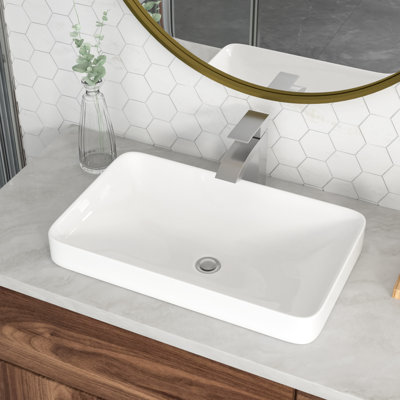 Bathroom Semi-Recessed Vessel Sink Ceramic Above Counter Basin Sink