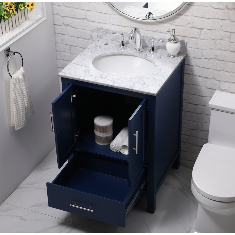 Ensemble de meuble-lavabo simple 24 po Gilley, Bleu, Blanc de Carrare