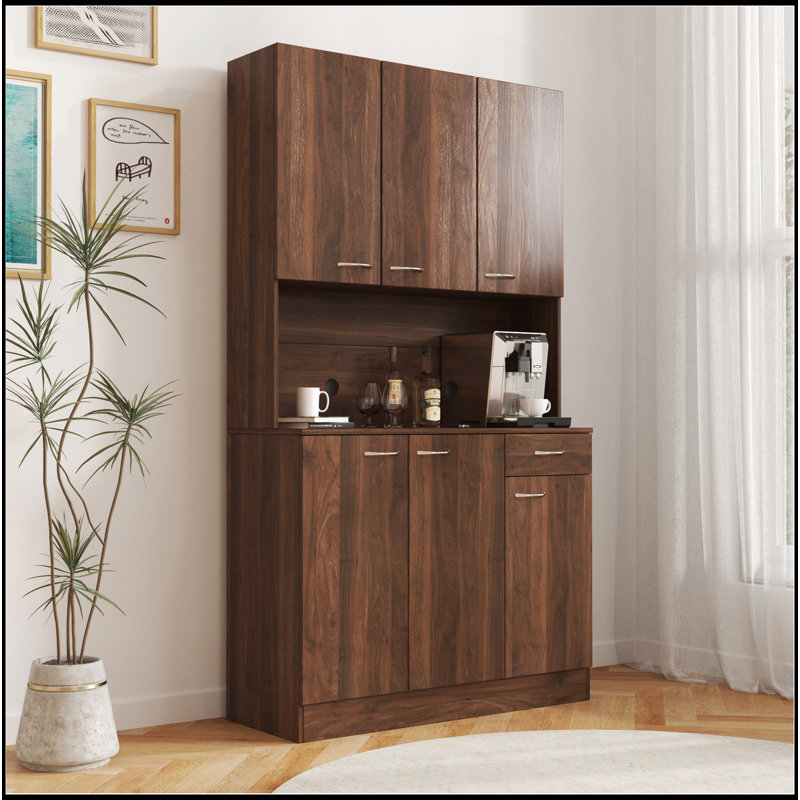 70,87 "de hauteur avec garde-robe et armoire de cuisine, avec 6 portes, 1 tablette ouverte et 1 tiroir pour la chambre à coucher, noyer