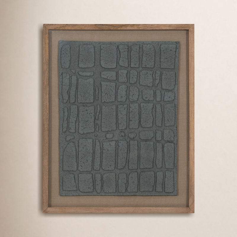Framed Wall Art Paper Mache & Wood Geometric Textured Design for Living Room, Bedroom, or Office Decor - 35" Gray