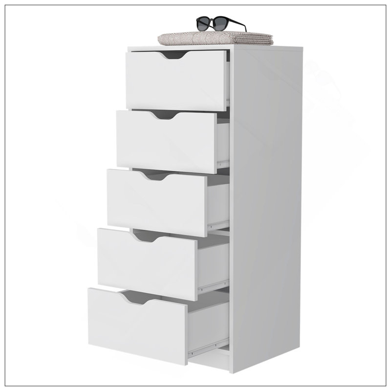 Commode 5 tiroirs, commode haute, Blanc