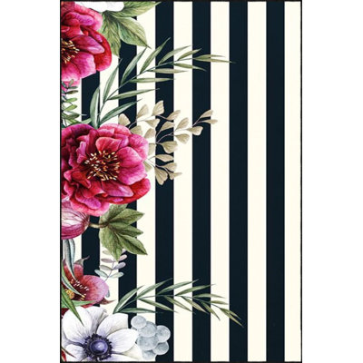 Floral Black Striped Geometric Modern Floral Striped Decorative Carpet