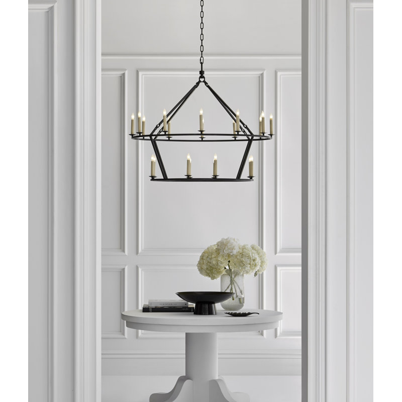 Chapman & Myers Darlana Large Two-Tiered Ring Chandelier, Aged Iron