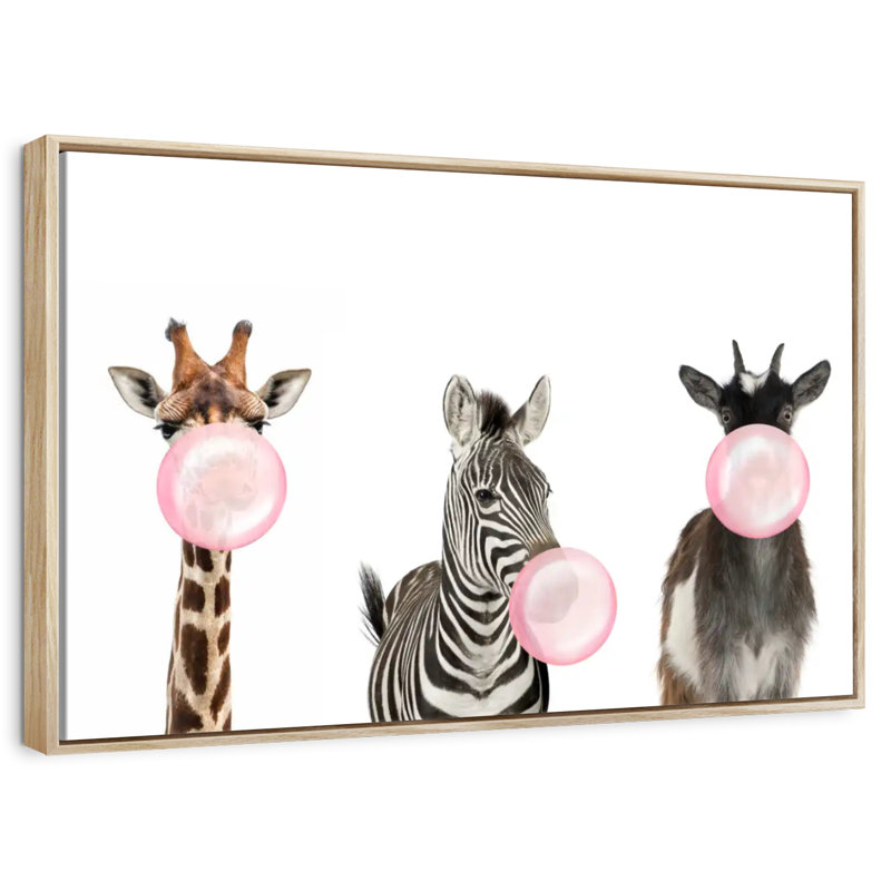 Animaux de safari Bubble Gum, Cadre flottant en bois naturel, 40 po x 27 po
