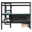 Lit de jour simple avec bureau, lumière DEL, 3 tiroirs de rangement et station de charge, bibliothèque tête de lit, noir et bleu-125615024