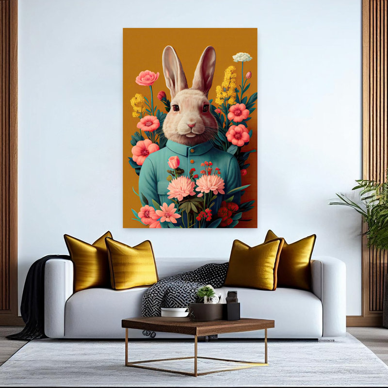 Art contemporain, fleur de lapin rétro, forêt, H 60 po x l 40 po