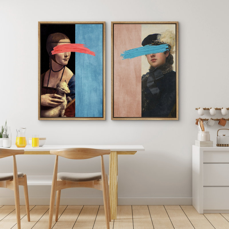 «Lady with an hermine», ensemble de 2 reproductions d'art sur toile encadrées, H 36 po x l 24 po, Naturel