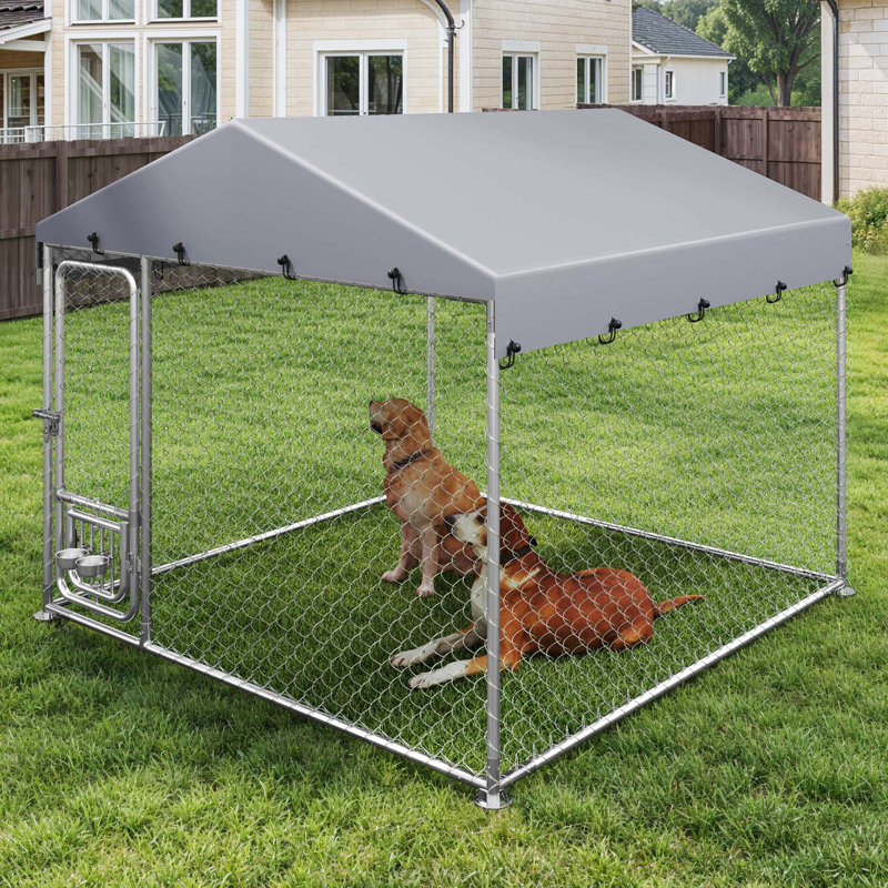 Outdoor 7.5'W X7.5'D Outdoor Dog Enclosure With Roof, Heavy Duty Dog Cage For Medium & Large Dogs