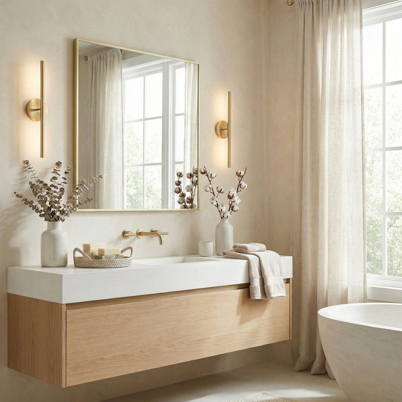 Aluminum Square Bathroom Mirror, 30" x 30" Wall Mirror with Metal Frame Gold, Gold, 30" x 30"