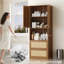 Armoire de cuisine en bois de 72 po H 72 po - Rangement pour garde-manger en rotin avec port USB, fermeture en douceur et tablette ajustable en hauteur, pour le vestibule ou la salle à manger, naturel-1846480664