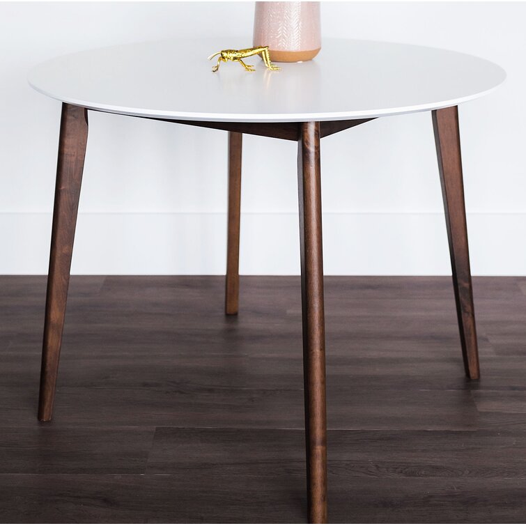 Designer Plastic 90cm Dining Table in Black & Walnut Wood Legs