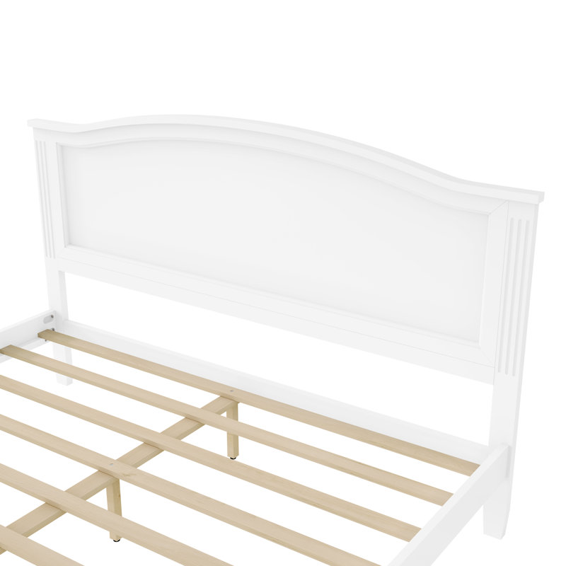 Structure de lit plateforme en bois massif blanc pleine grandeur avec tête de lit incurvée, capacité de 600 lb, aucun sommier requis, assemblage facile, structure de lit classique pour la chambre à coucher