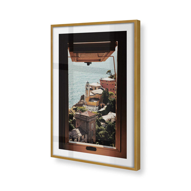 Fenêtre sur la mer, H 25,25 po x l 19,25 po x P 1,25 po, Cadre simple en or poli