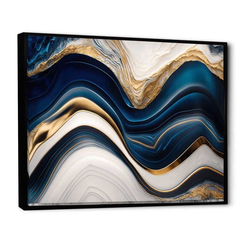«Abstract Geode Waves Blue III», reproduction sur toile, L 20 po x H 12 po, Cadre flottant noir