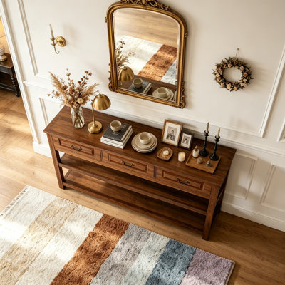 63" Wood Console Table with 3 Drawers
