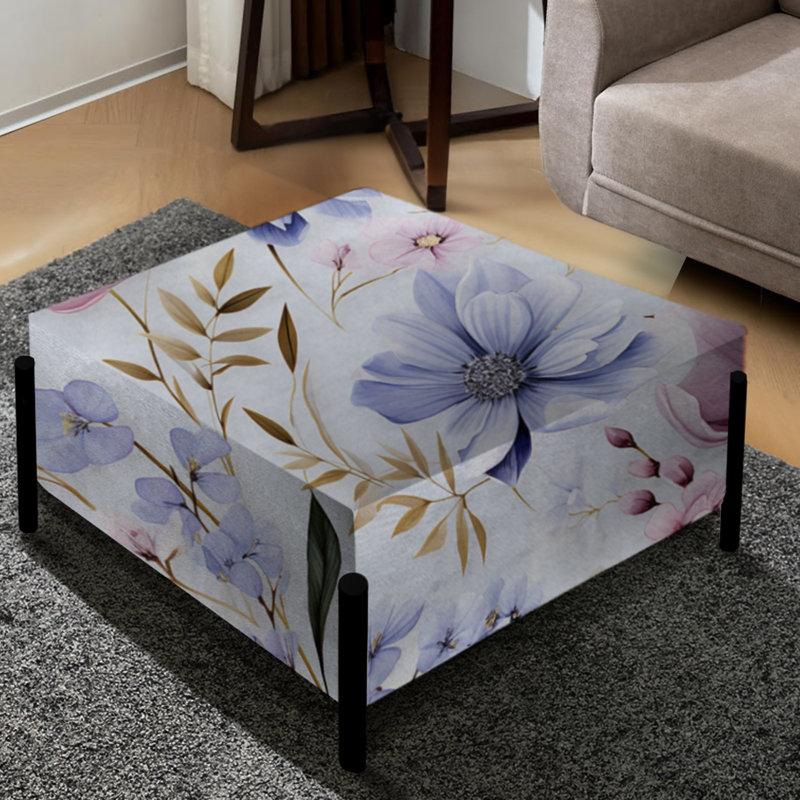 Mauve et rose, aquarelle sur toile florale sereine - grand repose-pieds carré floral