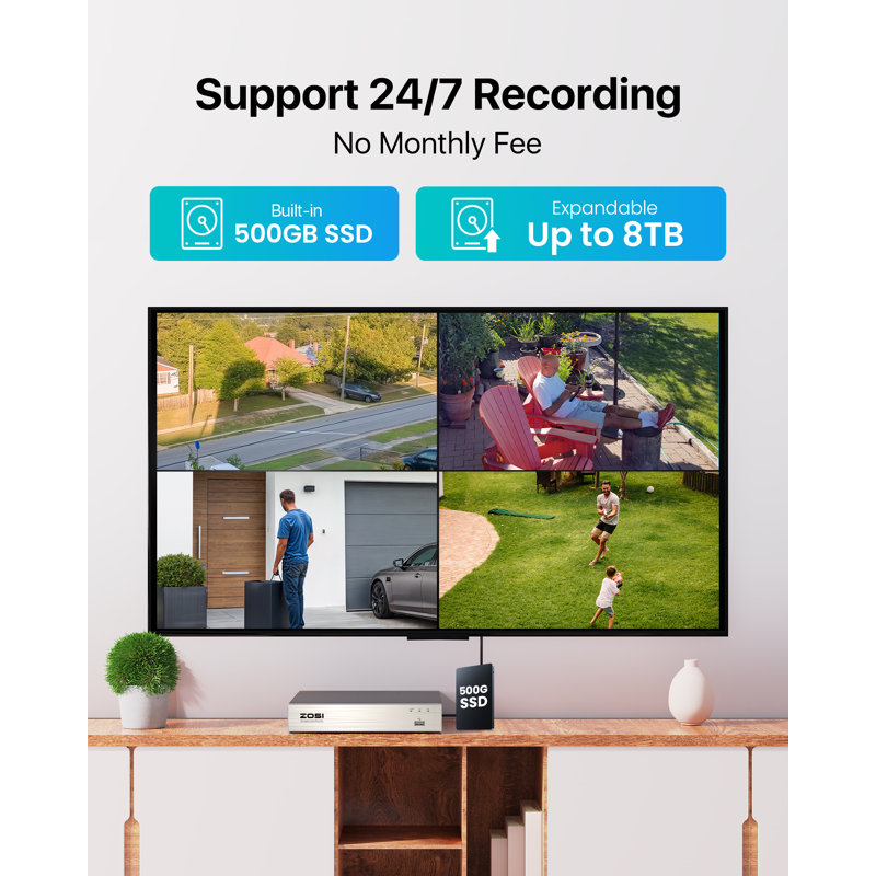 8CH 1080p Wired Security Camera System, 8 Outdoor Security Camera with Human Detection, 500GB HDD