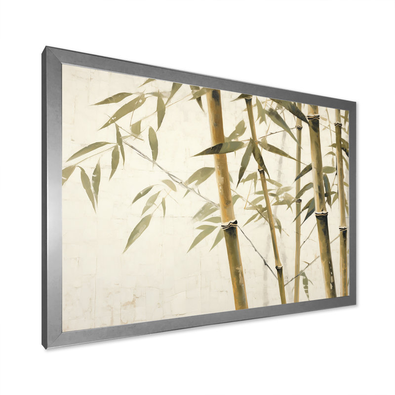 Beige minimalisme bambou sérénité II sur toile, H 34 po x l 44 po x P 1,5 po, Cadre photo argenté