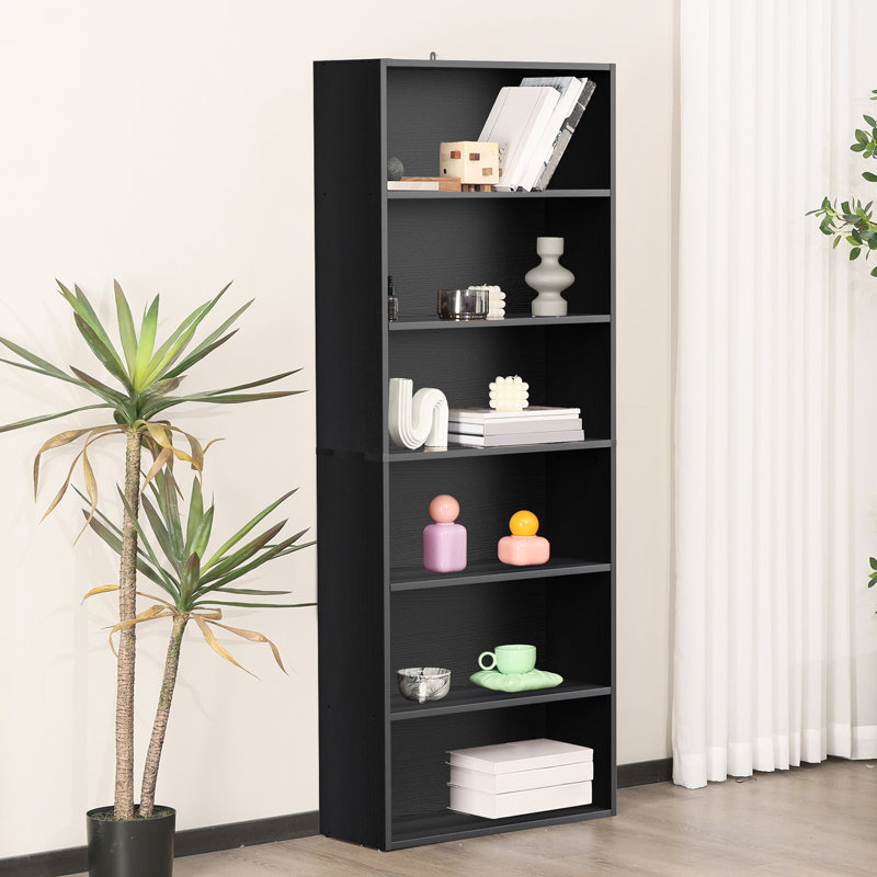6-Tier Modern Bookcase with Adjustable Shelves & Anti-Tipping Design (63" H), Black, (6 Shelves) 63"H x 23.8"W x 9.2"D
