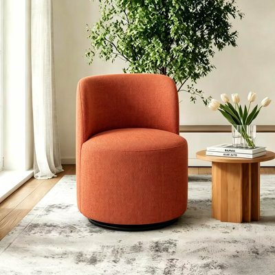 Ensemble de 6 fauteuils demi-tonneau de cuisine et de salle à manger rembourrés, chaise de salle à manger ronde moderne en lin de style Mid-Century, fauteuil d'appoint et de coiffeuse pivotant à 360 degrés pour le salon de la chambre à coucher