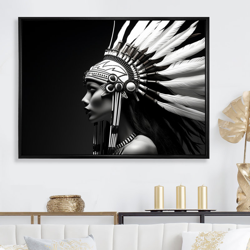Femme esprit noir et blanc sur toile, Cadre flottant noir, H 12 po x l 20 po x P 1 po