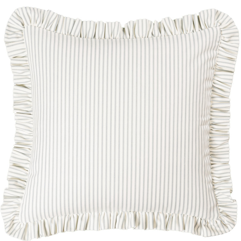 Birch Lane Ticking Stripe Ruffled Accent Pillow, Polyester, Gray