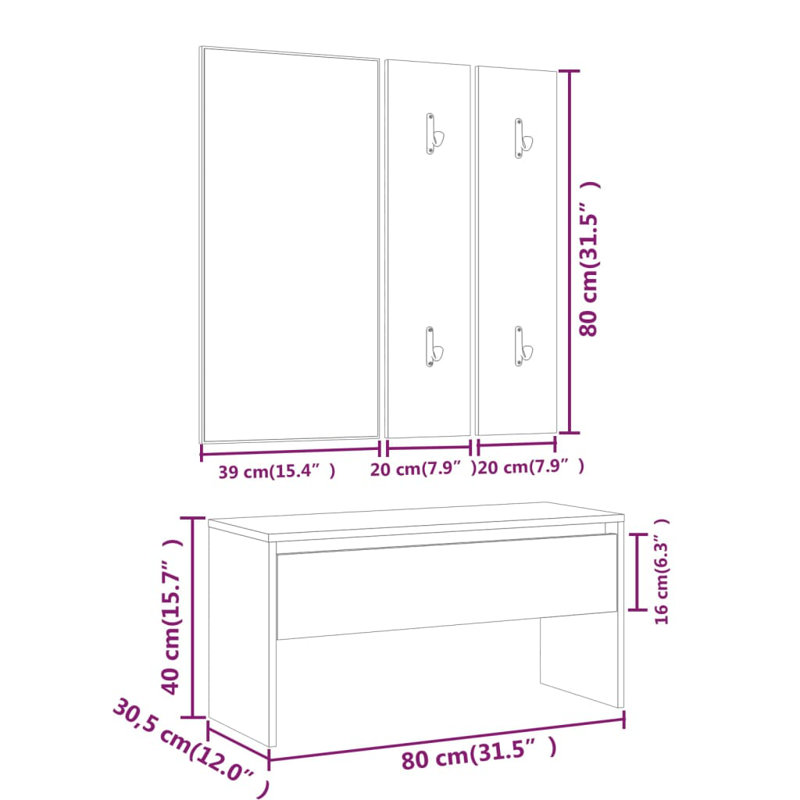 Ivens vidaXL Hallway Furniture Set Engineered Wood, Smoked Oak