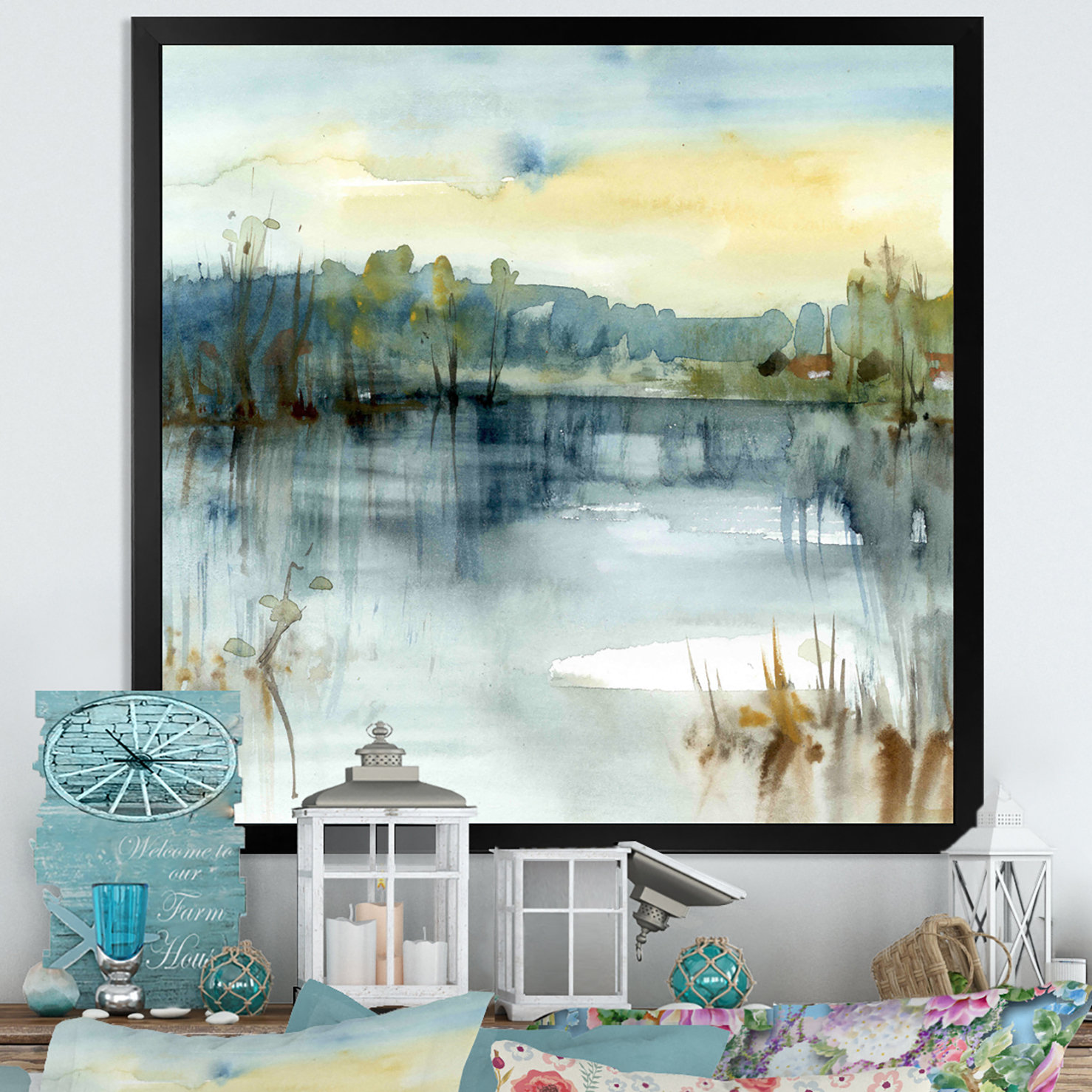 Winston Porter Summer Lake Landscape Illustration Framed On Canvas Painting   Reviews Wayfair