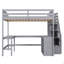 Lit mezzanine double avec bureau intégré en forme de L et tablettes de rangement à trois niveaux, et escalier de rangement attaché-1134406331
