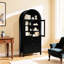 Armoire autoportante noire, matériau en bois d'ingénierie, convient à l'espace de vie principal, utilisation polyvalente comme rangement et présentation, belle conception en arche