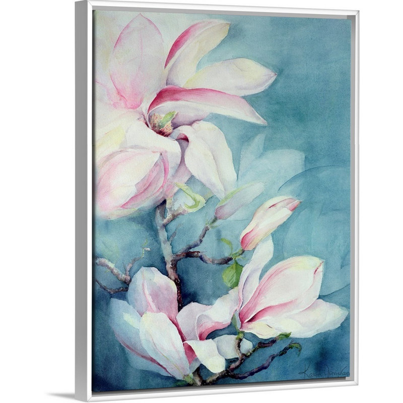Art mural sur toile Magnolia Soulangeana (vertical), Cadre blanc, H 30 po x l 40 po x P 1,25 po