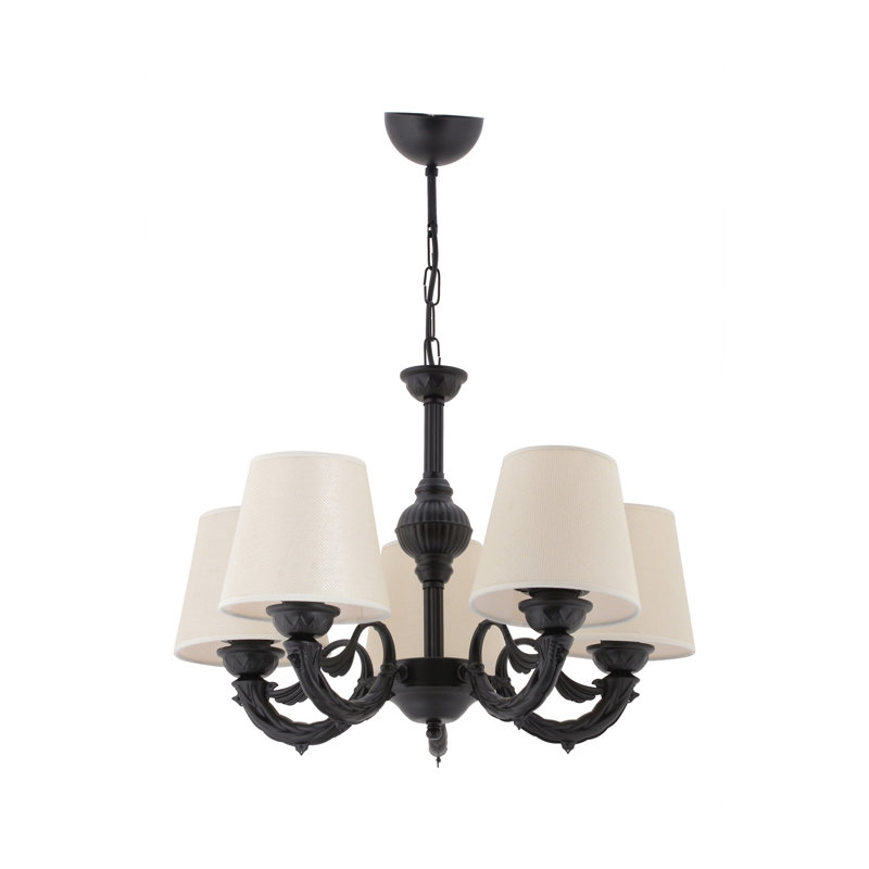 Élégant lustre crème et noir, structure en métal, 21,7 po x 13,0 po x 25,6 po | 5 x douilles E27 de 40 W maximum | Luminaire élégant pour la salle à manger et les espaces de vie, IP20, conception sophistiquée