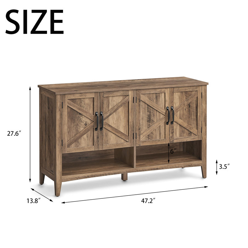 3-Tier Farmhouse Storage Cabinet With Adjustable Shelves, Brown