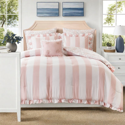 Pink Twin/Twin XL Bedding Sets, Microfiber Ruffle Comforter, Romantic Bedroom