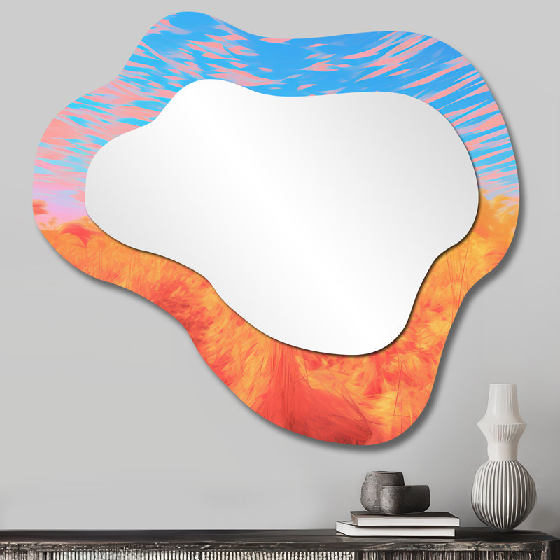 Coucher de soleil sur le champ de foin - miroir mural asymétrique unique, miroir traditionnel nuage, impression sur métal