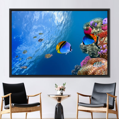 Vibrant Tropical Fish Canvas Art - Underwater Seascape Print for Wall Decor in Blue