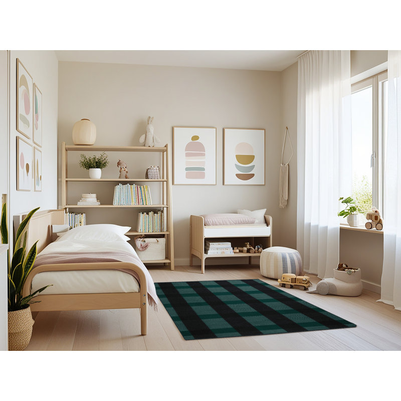 Machine Washable Checkered Black Area Rug, Rectangle 3' x 5'
