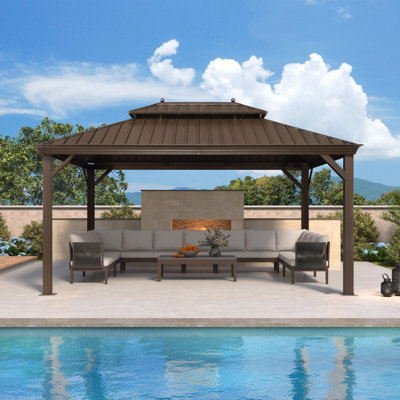 Gazebo With Galvanized Steel Roof Outdoor Permanent Hardtop Gazebo For Patio Lawn And Garden Large Pavilion