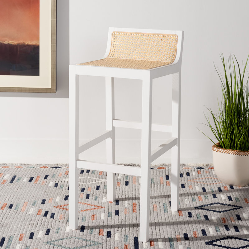 McCarthy Solid Wood Counter Stool, White/Natural, Counter Stool(25.59” Seat Height)