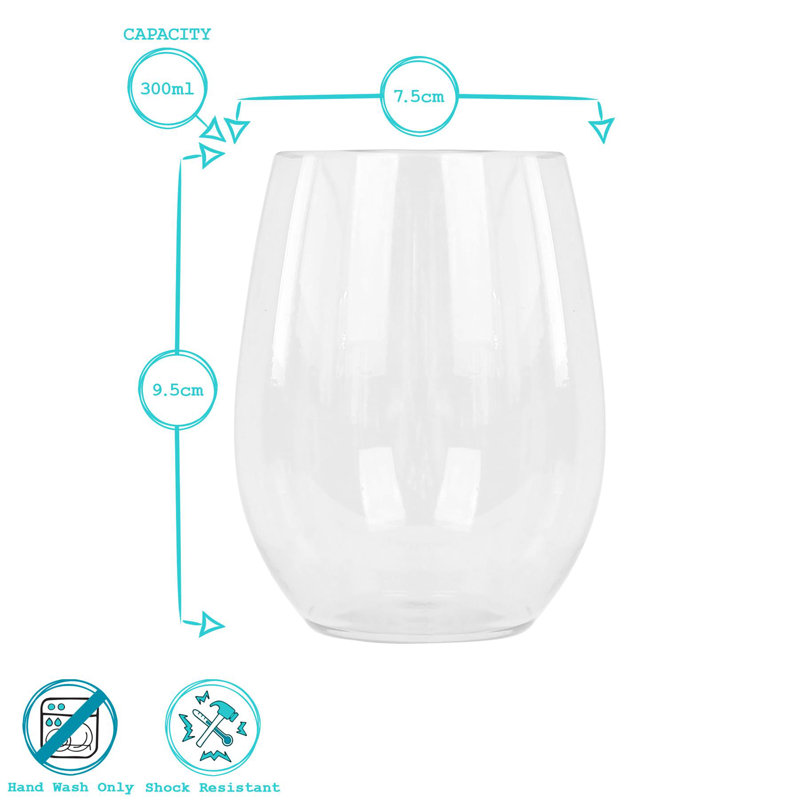Argon Tableware 300ml Reusable Plastic Stemless Wine Glasses - Set of 12